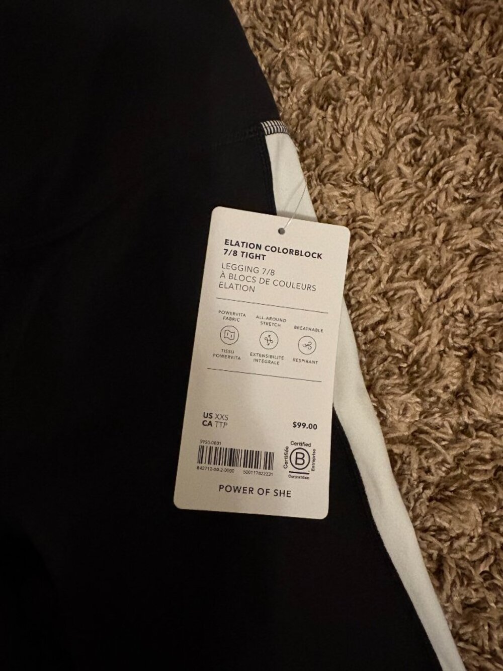 Athleta Elation Colorblock 7/8 Tight XXS Xtra Xtra Small Black White NWT NEW - Picture 3 of 4